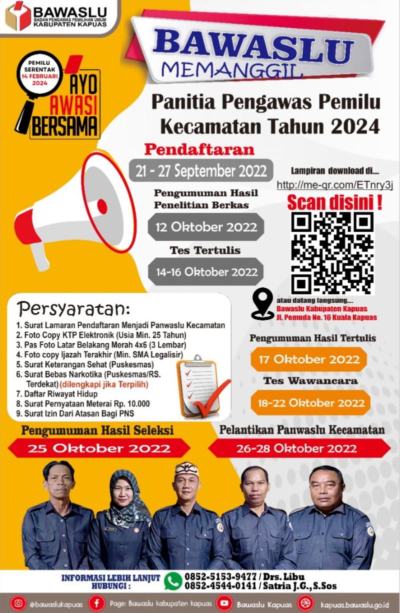 PENDAFTARAN PANITIA PENGAWAS PEMILU KECAMATAN TAHUN 2024