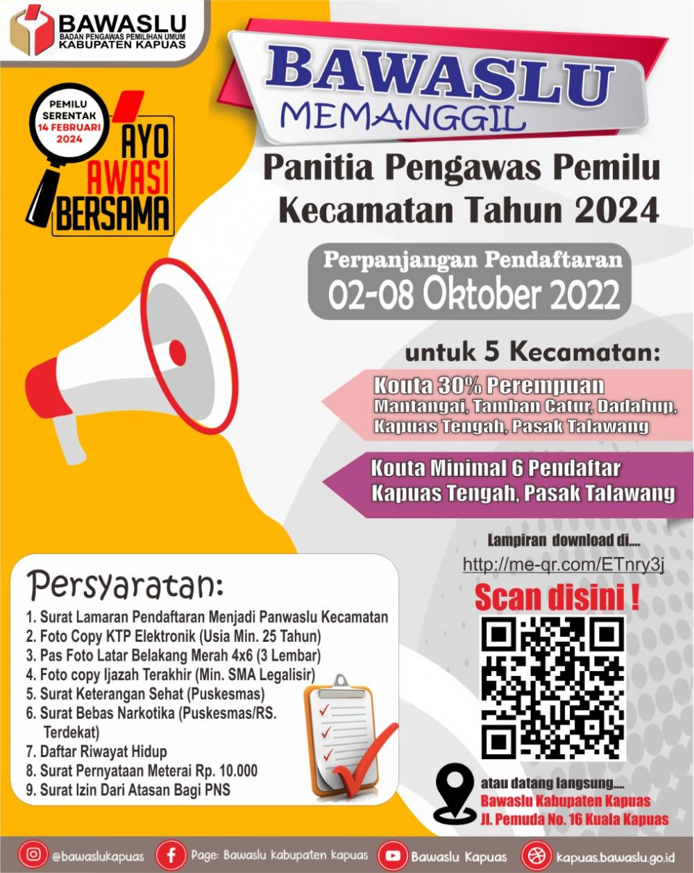  PERPANJANGAN PENDAFTARAN PANITIA PENGAWAS PEMILU KECAMATAN TAHUN 2024